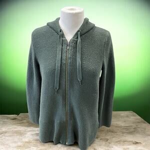 J.Jill Sweater/Jacket Women’s Size Small Dark Green Ribbed Hooded Full Zip Up